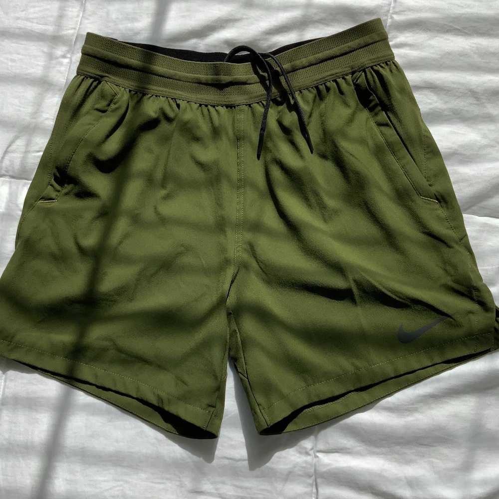 Nike Dri Fit Flex Stride Linerless Running Shorts Dark Olive Medium